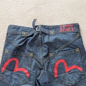 Evisu Relaxed Fit Jeans with Red Accents